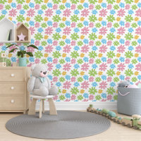 Pink Blue Yellow Lime Green Floral Art Pattern