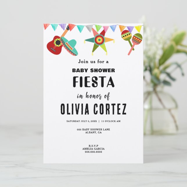Pink Blue Yellow Mexican Fiesta Baby Shower  Invitation (Standing Front)