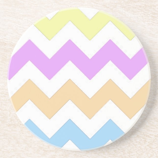 pink, blue, yellow pastel colour zigzag strips coaster (Front)