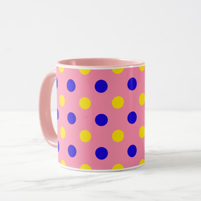Pink Blue Yellow Polka Dots Design  Mug (Front Left)