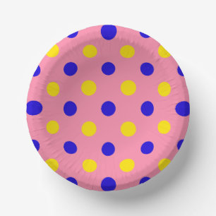 Pink Blue Yellow Polka Dots Design Paper Plate