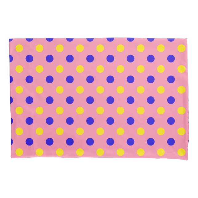 Pink Blue Yellow Polka Dots Design  Pillowcase (Front)
