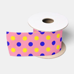 Pink Blue Yellow Polka Dots Design  Satin Ribbon