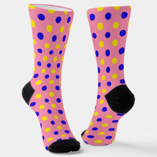 Pink Blue Yellow Polka Dots Design Socks