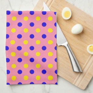 Pink Blue Yellow Polka Dots Design Tea Towel