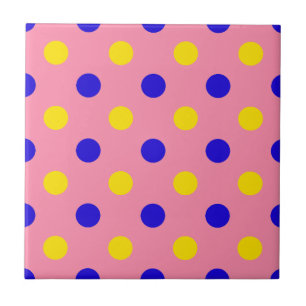 Pink Blue Yellow Polka Dots Design Tile