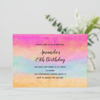 Pink Blue Yellow Rainbow Abstract Stripes Birthday