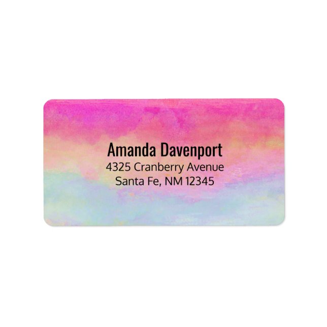  Pink Blue Yellow Rainbow Abstract Stripes Label (Front)
