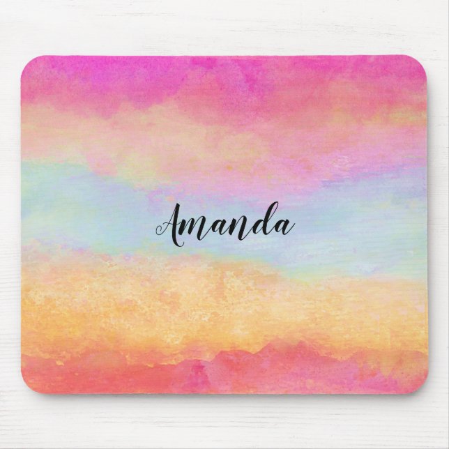 Pink Blue Yellow Rainbow Abstract Stripes Mouse Pad (Front)