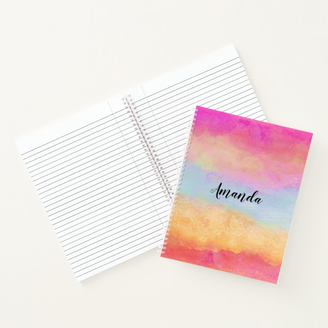 Pink Blue Yellow Rainbow Abstract Stripes Notebook (Inside)