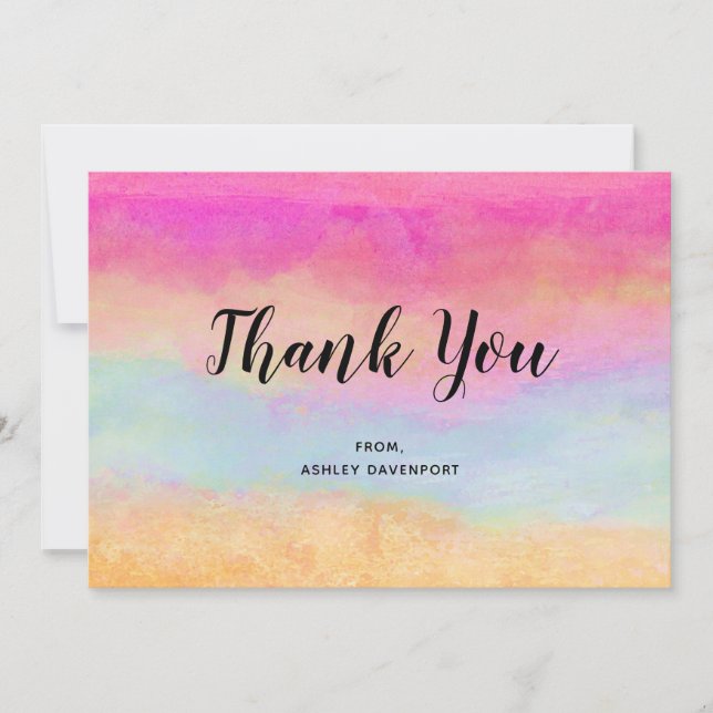 Pink Blue Yellow Rainbow Abstract Stripes Thank You Card (Front)