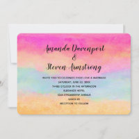 Pink Blue Yellow Rainbow Abstract Stripes Wedding