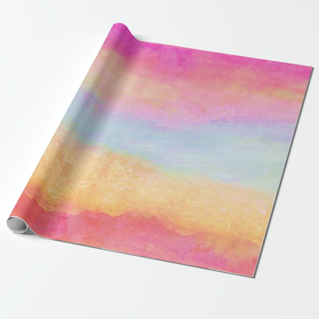Pink Blue Yellow Rainbow Abstract Stripes Wrapping Paper (Unrolled)