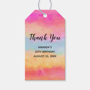 Pink Blue Yellow Rainbow Stripes Thank You Gift Tags