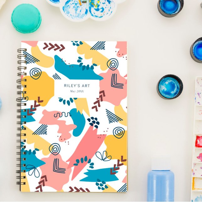 Pink Blue Yellow Shapes Pattern Notebook (Creator Uploaded)