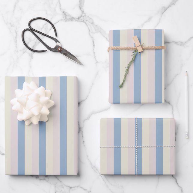 Pink / Blue / Yellow Stripes Wrapping Paper Sheet (Front)