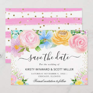 Pink Blue Yellow Summer Flowers Wedding Save The Date