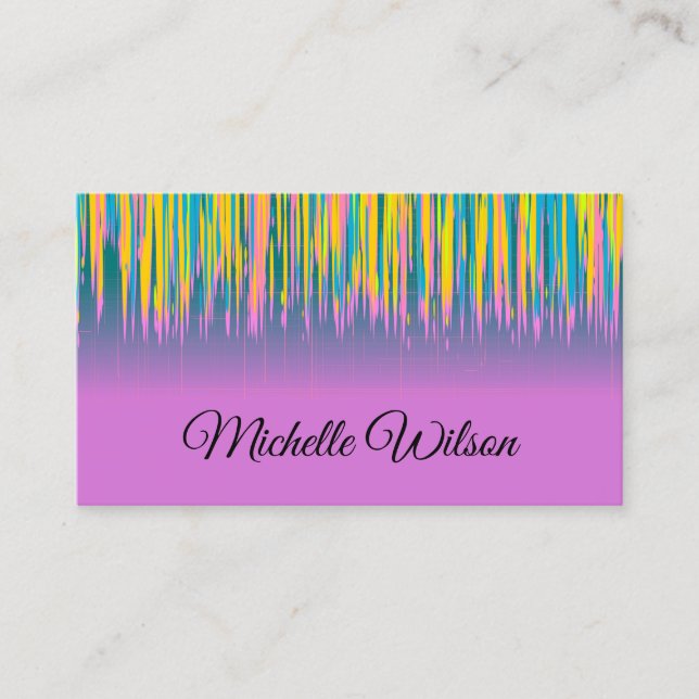 Pink Blue Yellow Watercolor Paint Business Card (Front)