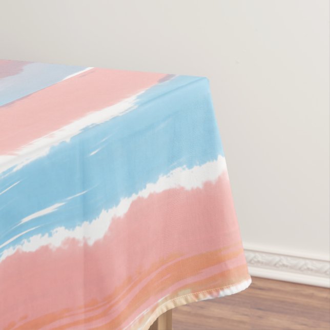 Pink Blue Yellow Watercolor Stripes 60" x 84" Tablecloth (In Situ)