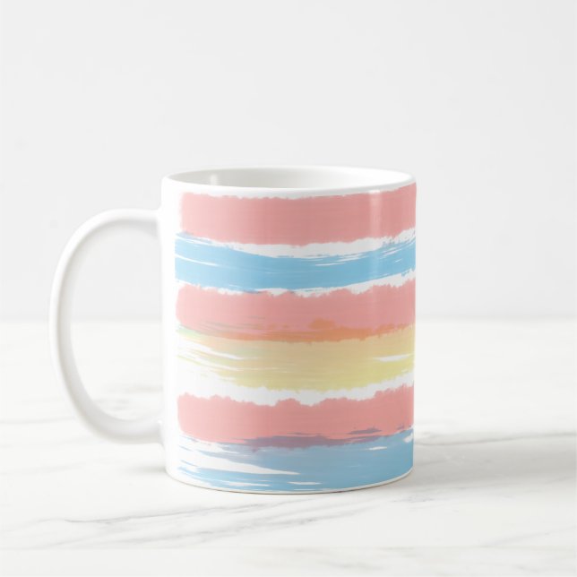 Pink Blue Yellow Watercolor Stripes Coffee Mug (Left)
