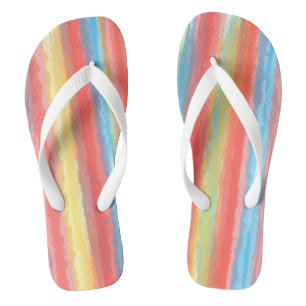 Pink Blue Yellow Watercolor Vertical Stripes Jandals