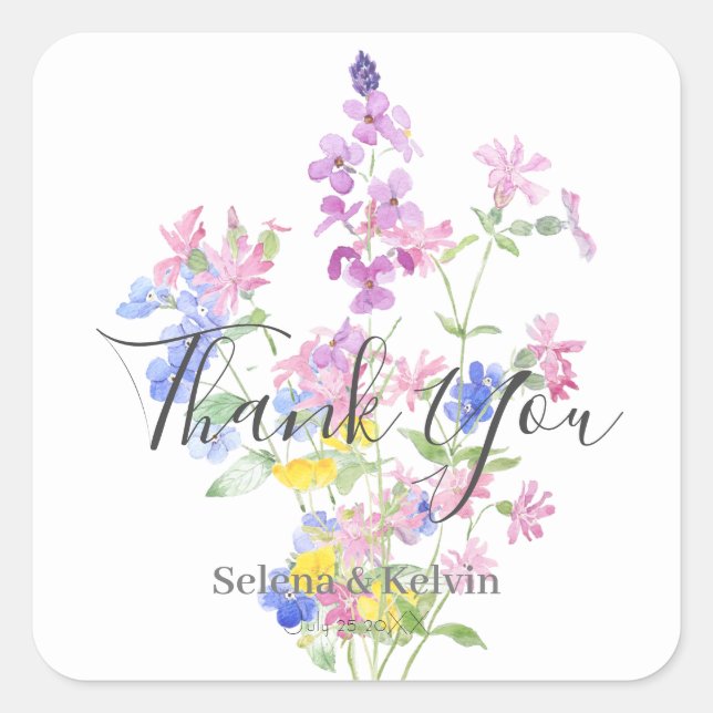 pink blue yellow wildflowers  round sticker  (Front)