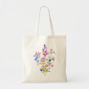 pink blue yellow wildflowers wildflower  tote bag