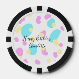 Pink blue yellowhappy birthday kids shapes abstrac poker chips