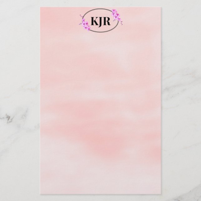 Pink Blur Background & Floral Frame Personalised Stationery (Front)