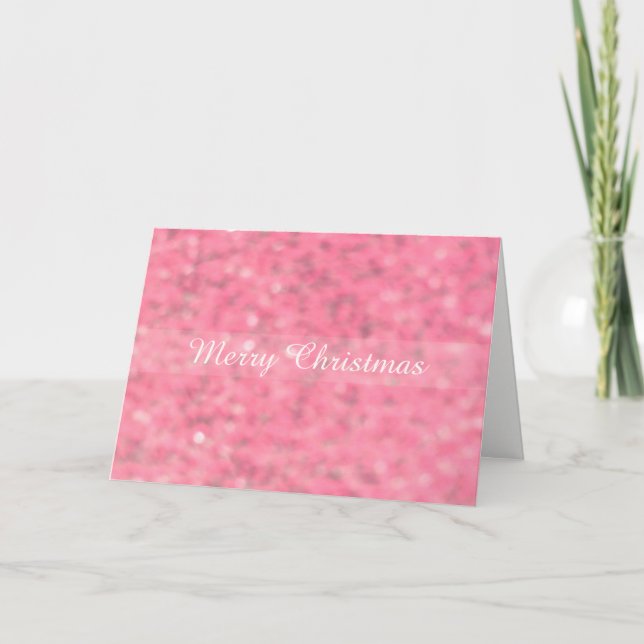 Pink Blur Glitter Merry Christmas Holiday Card (Front)