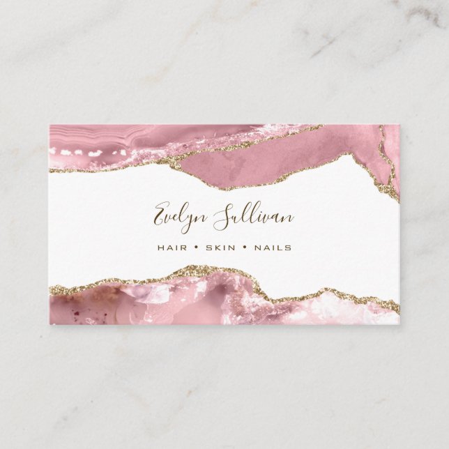 Pink Blush Agate Business Card (Front)