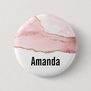 Pink Blush Agate with Gold Ribbon Elegant 6 Cm Round Badge