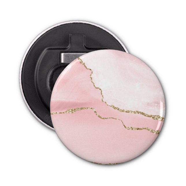 Pink Blush Agate with Gold Ribbon Elegant Bottle Opener (Front)