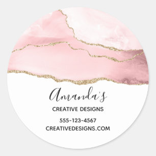 Pink Blush Agate with Gold Ribbon Elegant Business Classic Round Sticker