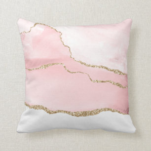 Pink Blush Agate with Gold Ribbon Elegant Cushion