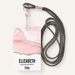 Pink Blush Agate with Gold Ribbon Elegant ID Badge