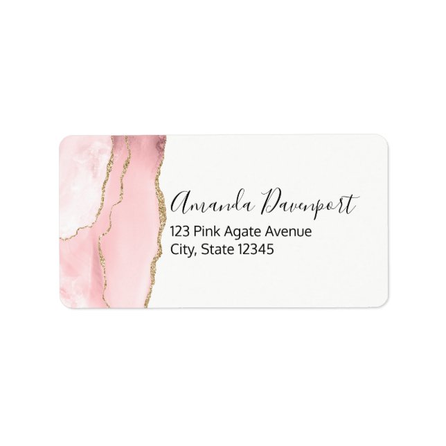 Pink Blush Agate with Gold Ribbon Elegant Label (Front)