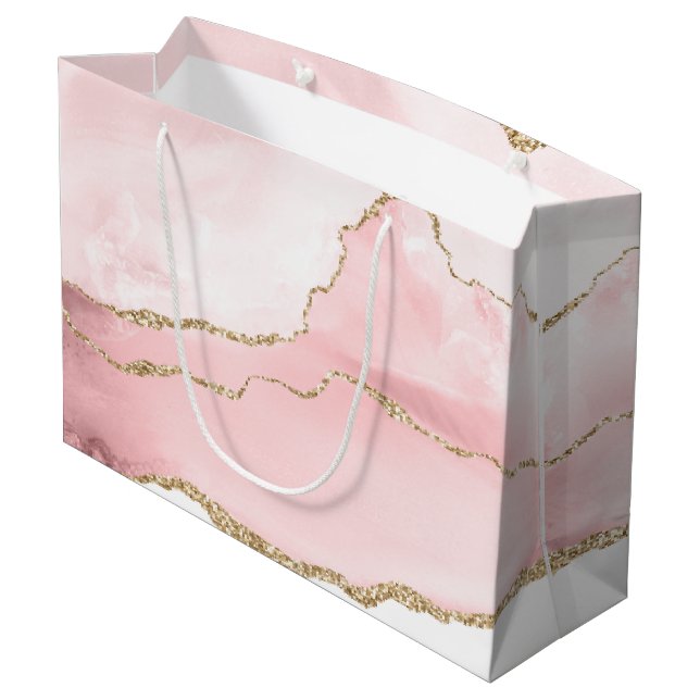 Pink Blush Agate with Gold Ribbon Elegant Large Gift Bag (Back Angled)