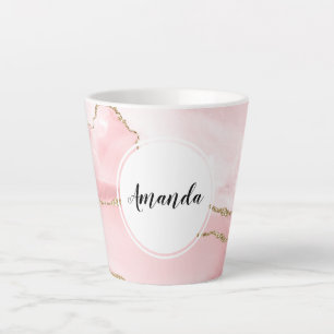 Pink Blush Agate with Gold Ribbon Elegant Latte Mug