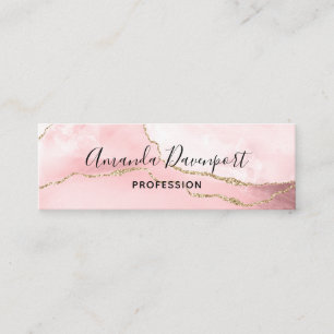 Pink Blush Agate with Gold Ribbon Elegant Mini Business Card