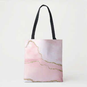 Pink Blush Agate with Gold Ribbon Elegant Tote Bag