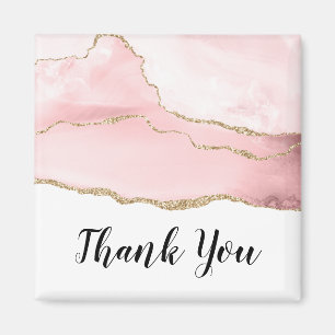 Pink Blush Agate with Gold Ribbon Thank You Magnet