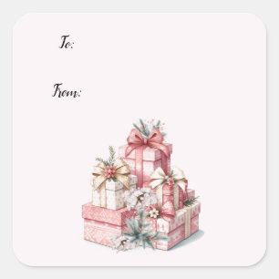 Pink Blush and Blooms Christmas Square Sticker