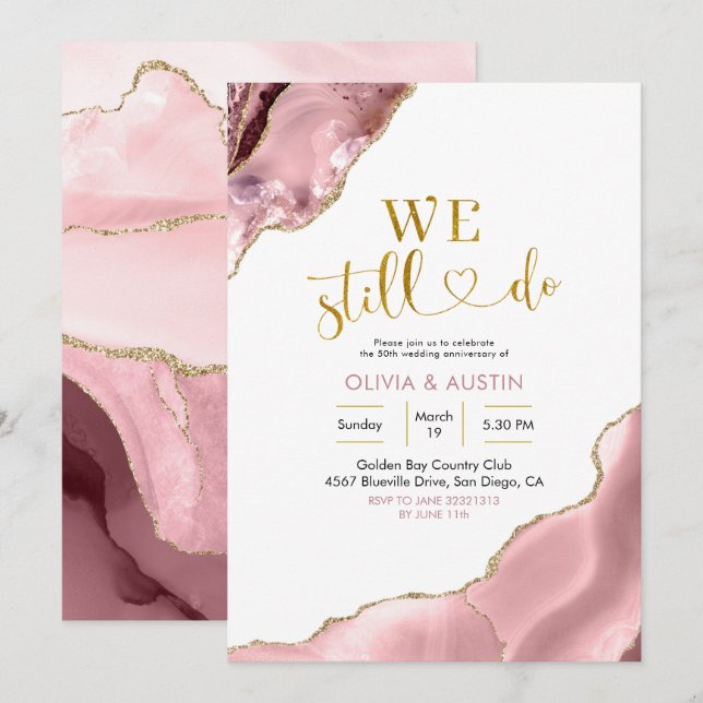 Pink Blush and Gold Agate Wedding Anniversary Invitation (Front/Back)