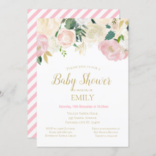Pink Blush and Gold Baby Shower Invitation, Baby I Invitation
