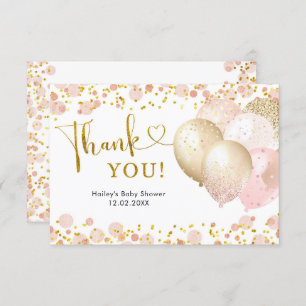 Pink Blush Balloon Baby Shower Thank You Card