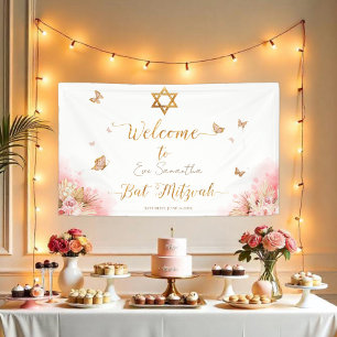 Pink Blush Bat Mitzvah Welcome Sign Banners