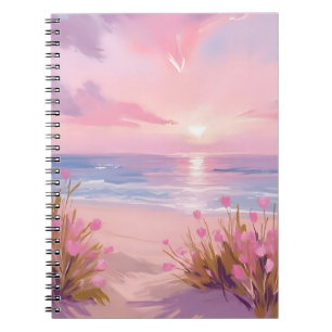 Pink Blush Beach Sunset Pastel Watercolor Notebook