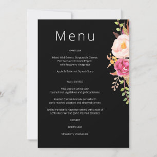 Pink Blush Blooming Floral Menu - Black Invitation