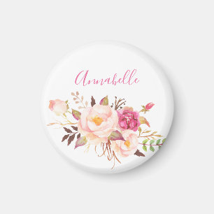 Pink Blush Blooming Floral - White Magnet